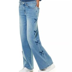 New Max Chic Light Blue Flare Jeans with Bow Accents